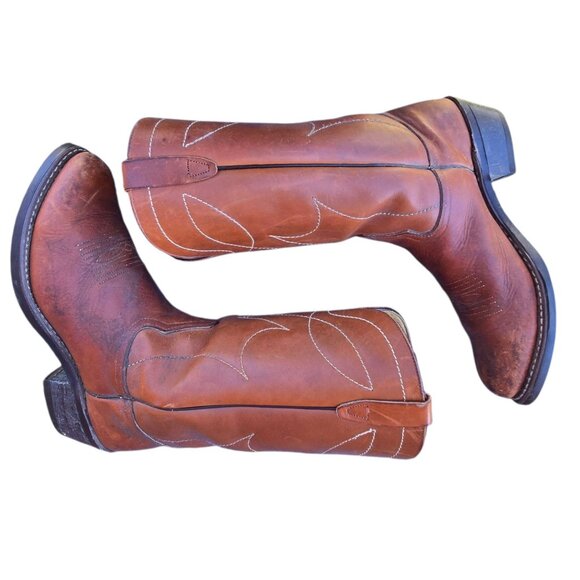 Vintage Brown Leather Cowboy Boots Mens 10.5 D Western Work Chore Rodeo - Picture 13 of 16